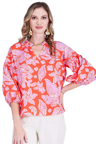 Trimmed Peasant Top, Orange Petal