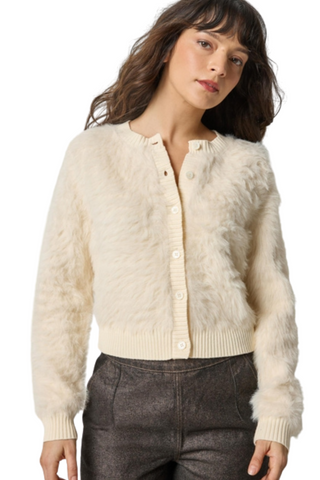 Brushed Crewneck Cardigan, Ivory