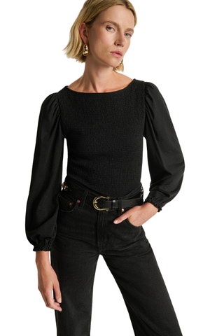 Aidan Smocked Blouse, Jet Black