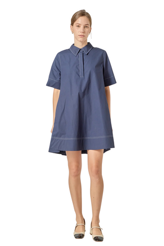 Contrast Stitch Mini Dress, Navy