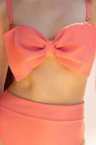Hazel Bow Bikini Top, Spiced Coral
