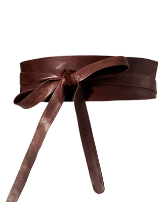 ADA handcrafted genuine leather wrap belt with adjustable tie design.