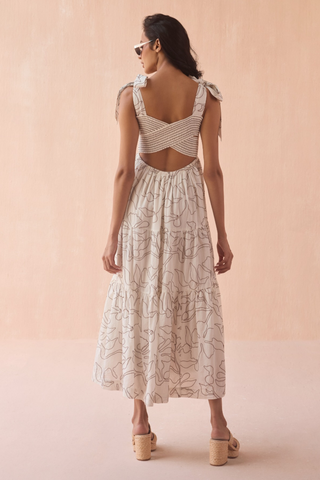Omika Lana maxi dress in neutral Uma Coconut print with smocked bodice and open back