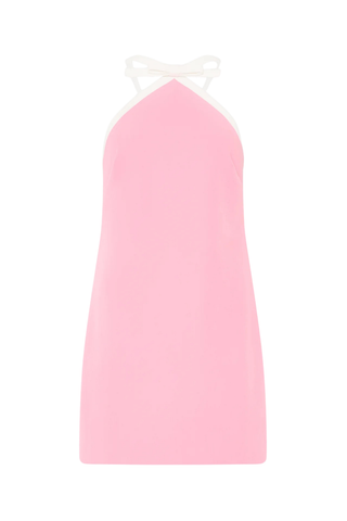 Milly baby pink halter mini dress with white trim and bow neckline detail