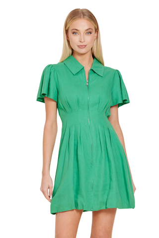 Linen Zip Bubble Dress, Green