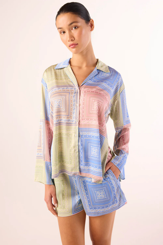 Misa Elam Short in pastel tile print with elastic waistband and relaxed fit