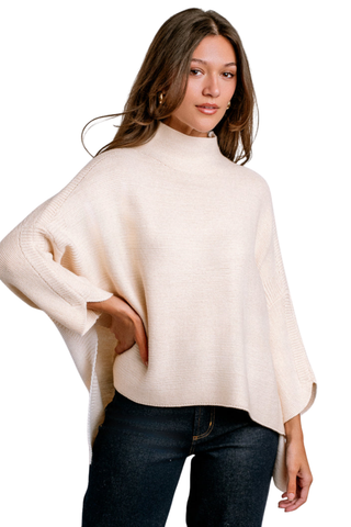 Kerisma Boho Sweater in Ecru featuring a relaxed oversized silhouette, long sleeves, and round neckline.