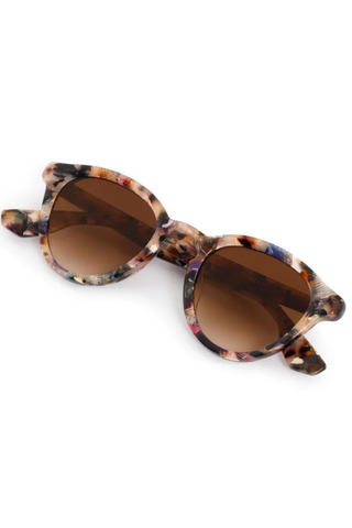 KREWE Barrett Sunglasses in Amalfi featuring rounded glossy acetate frames with amber gradient lenses and a multicolor marbled finish