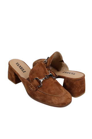 Vaneli Vestry Heeled Loafer in Cuoio suede featuring a classic horsebit detail and block heel.
