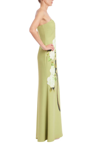 Strapless Gown lime green floral print column gown from Badgley Mischka