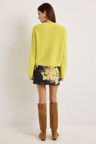 Marie Oliver Ozzie Sweater in Vivid featuring a bright citron yellow color, relaxed oversized silhouette, and luxurious cashmere knit.