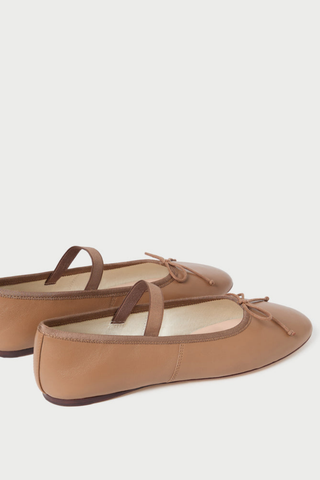 Loeffler Randall Leonie Soft Ballet Flat in Safari tan leather featuring a bow detail, elastic bridge strap, and almond-shaped toe.