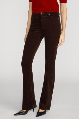 FRAME Corduroy Reboot pants in Espresso brown featuring a high-rise waist, slim fit through the thigh, and full-length bootcut leg.