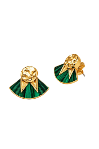Brackish Vanessa Fan Earrings featuring green fan-shaped accents and polished gold-tone detailing.