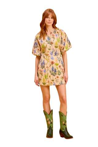 Olivia by Livro Delia Skirt in Chaparral featuring a relaxed mini silhouette and floral print.