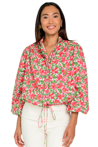 Elizabeth James Emmet Top Pretty in Pink floral blouse with tie front and relaxed sleeves