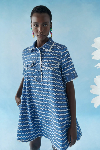 Celia B Blueberry Wave Dress Multi blue printed mini shirt dress Monkee's of the West End