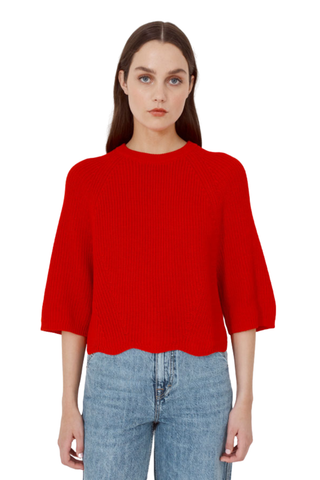 Scallop Sleeve Sweater, Apple
