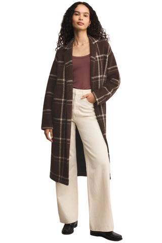 Mason Sweater Plaid Coat, Coffee Bean