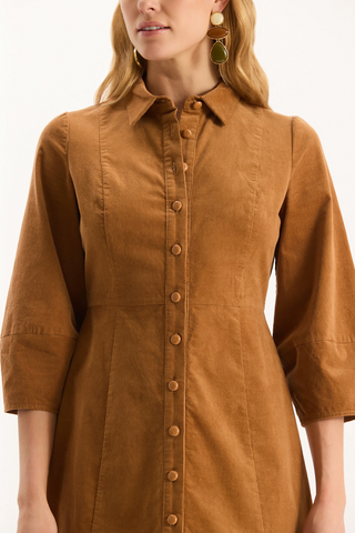 Beth Pinwhale Cord Midi, Leather Brown