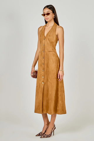 Suede Midi Dress, Tan