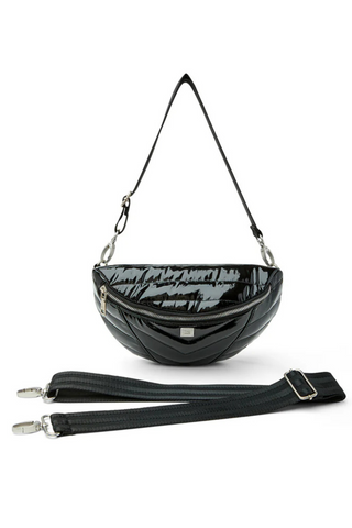 Little Runaway Handbag, Black Patent + Silver