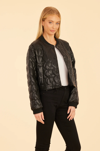 Faux Leather Heart Quilted Jacket, Black
