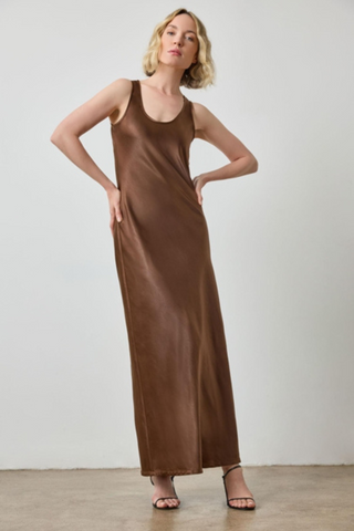 Satin Bias Maxi Dress, Chocolate