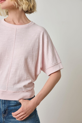 Rib Trim Short Sleeve Tee, Petal