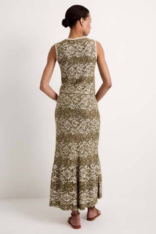 Marie Oliver Kim Top in Viper featuring an earthy snakeskin-inspired jacquard knit, sleeveless silhouette, crew neckline, and contrast trim.