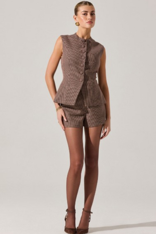Gisselle Vest, Brown Wine Plaid
