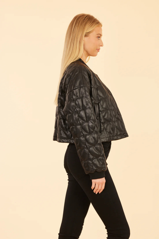 Faux Leather Heart Quilted Jacket, Black