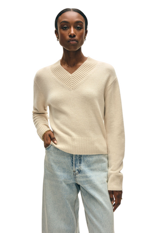 Cashmere V-Neck Sweater, Natural Heather