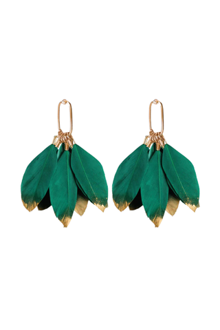 Feather Statement Earrings, Emerald
