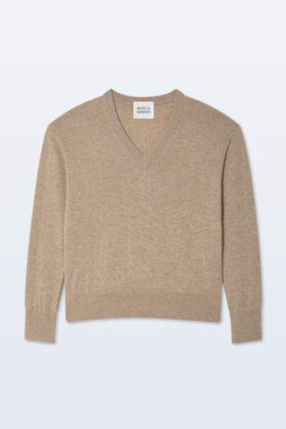 Cashmere V-Neck Sweater, Taupe Heather