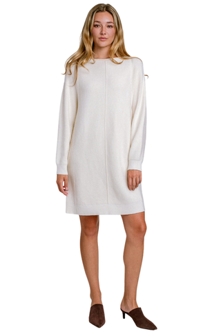 Kerisma Assima Sweater Dress in Cream featuring a relaxed mini silhouette, round neckline, and long sleeves.