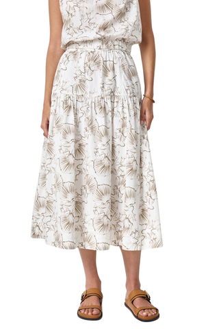 Lilla P fern print midi skirt with elastic waistband and tiered poplin design