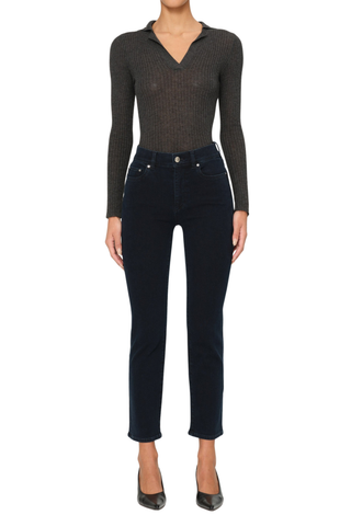 DL1961 Mara Straight Jean in Flatiron featuring a mid-rise ankle-length straight silhouette in a polished deep indigo wash.