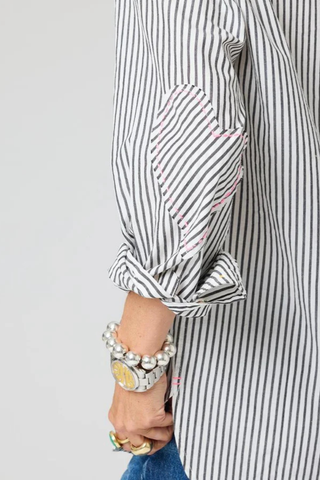 Mia Stripe Shirt, White-Black