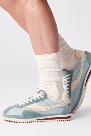 ONCEPT Rennes Sneaker in Agave featuring soft sage green Italian suede, neutral accents, and a retro running-inspired silhouette.