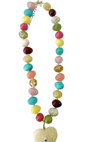 Gemelli Holden Beaded Necklace in Multi with colorful beads and statement heart pendant.