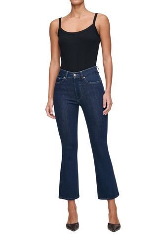 DL1961 Bridget Boot Crop Jean in Lunar Sky dark indigo denim with a high rise and cropped bootcut leg.