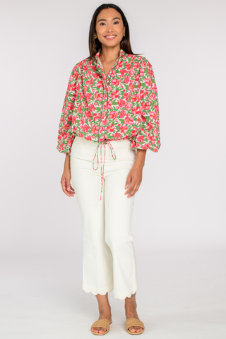 Elizabeth James Emmet Top Pretty in Pink floral blouse with tie front and relaxed sleeves