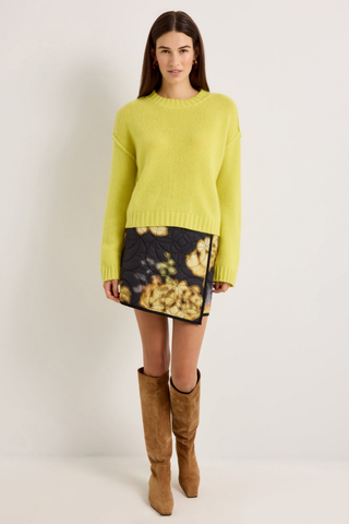 Marie Oliver Ozzie Sweater in Vivid featuring a bright citron yellow color, relaxed oversized silhouette, and luxurious cashmere knit.
