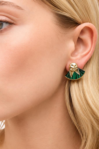 Brackish Vanessa Fan Earrings featuring green fan-shaped accents and polished gold-tone detailing.