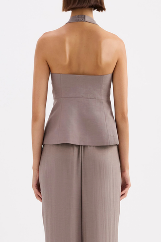 Taupe halter vest with button front and tailored fit by Nude Lucy paired with matching trousers