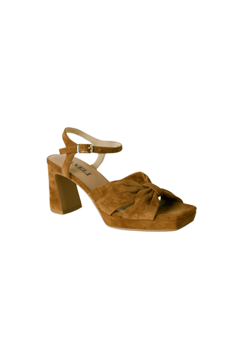 Vaneli Mayme Heel in Cuoio suede featuring an ankle strap and sculpted block heel.