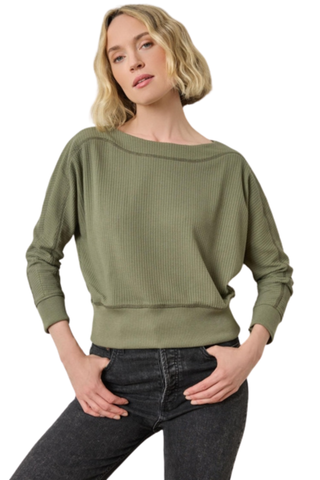Rib Trim Seamed Top, Matcha