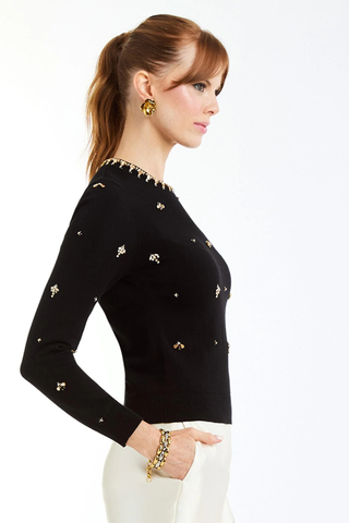 Phoebe Sweater, Beaded Black