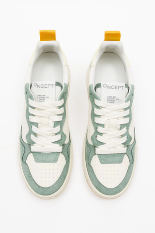 ONCEPT Phoenix Sneaker in Agave featuring a cream and soft green paneled upper, lace-up design, low-top silhouette, and gum sole.